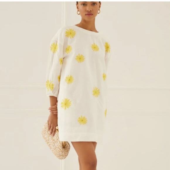 Something Navy White Daisy Linen blend Mini Dress Size Small - Picture 14 of 14